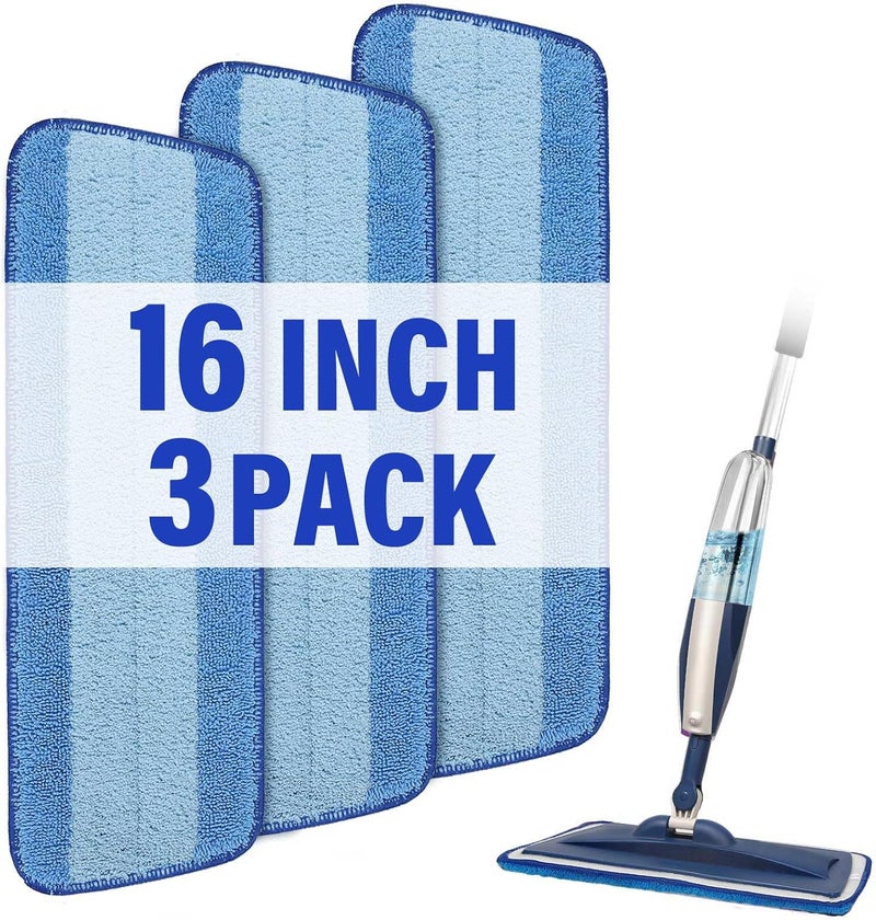 Panda Grip 16.5 inch Mop Pads Refills, 3 Pack Microfiber Reusable Replacement Mop Pads Flat Replacements Heads for Wet Or Dry Floor Cleaning and Scrubbing, Blue Cloth - Image 1